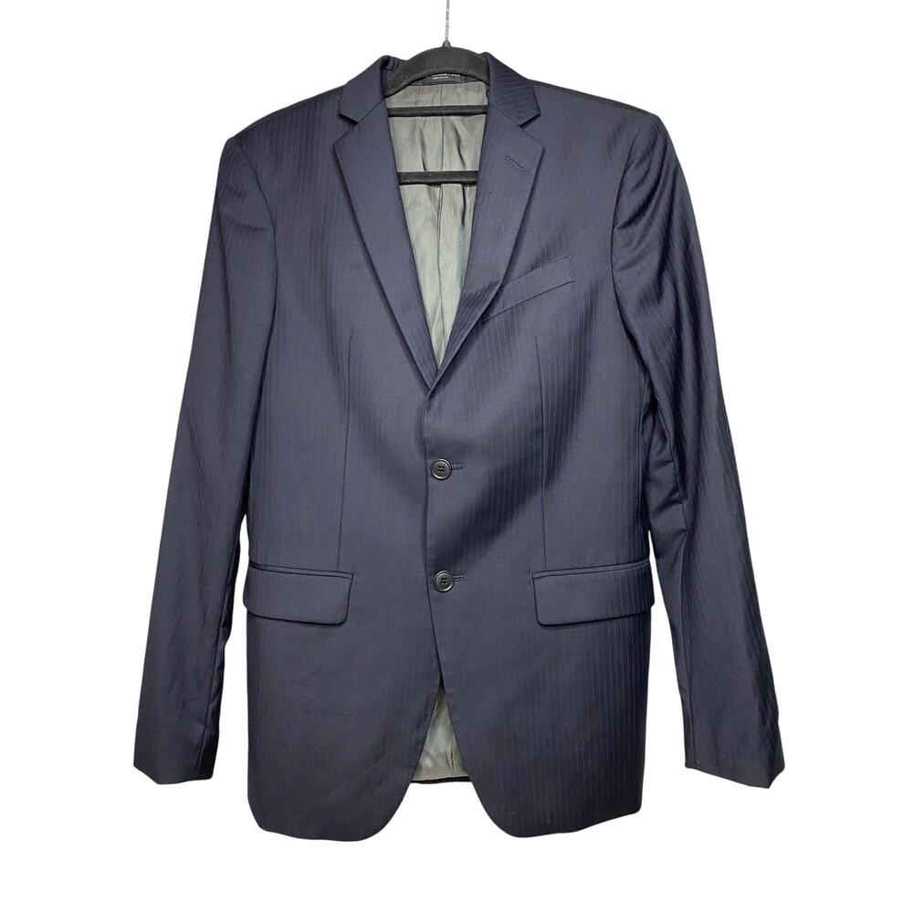 John Varvatos Men's 36R Suit Jacket Navy Blue Pinstripe 100% Wool Double Button